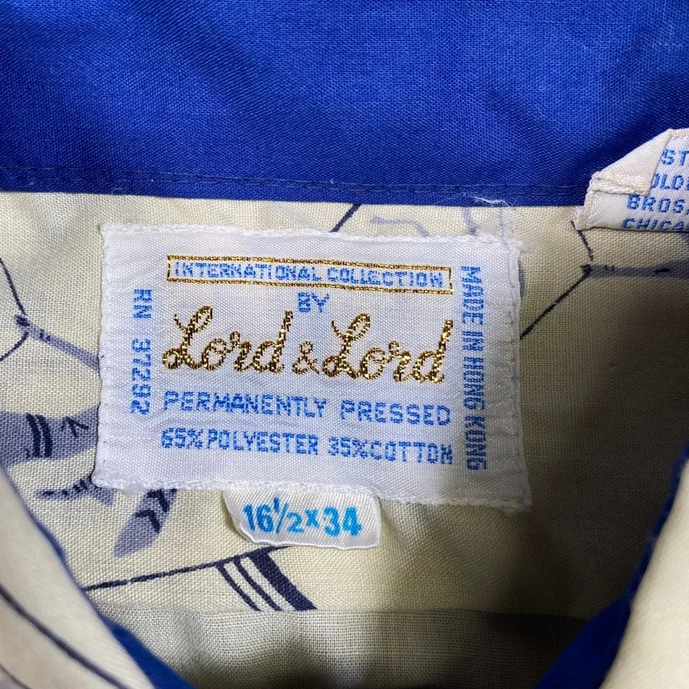 Vintage Lord & Lord Greyhound Novelty‎ Print Shirt Mens 16.5 x 34 Cream 70s MCM - Picture 6 of 9